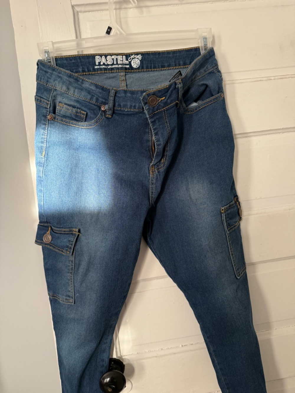 Pastels Men's Denim Cargo Jeans in Medium Blue